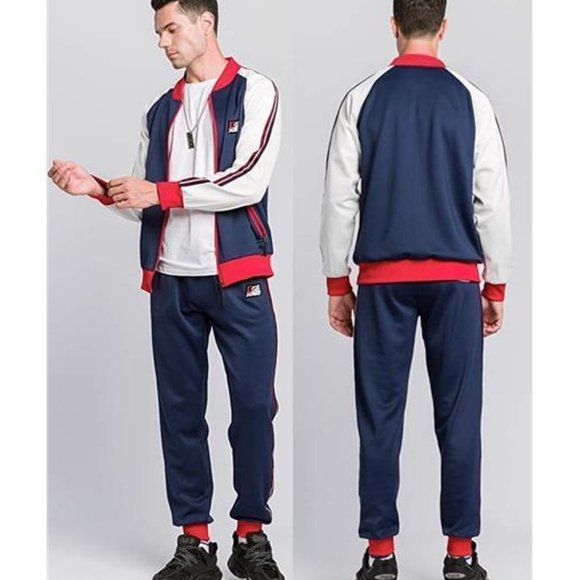 Men's Tracksuits 2 Piece Set Navy/Red - Picture 6 of 6